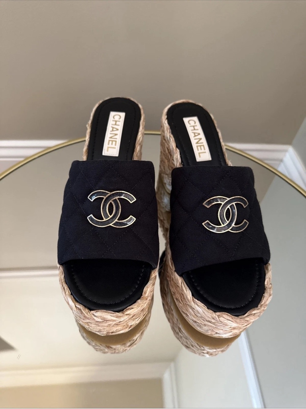 Chanel 25C Platform Raffia CC interlocking logo slides sandal size 37 - Picture 10 of 15